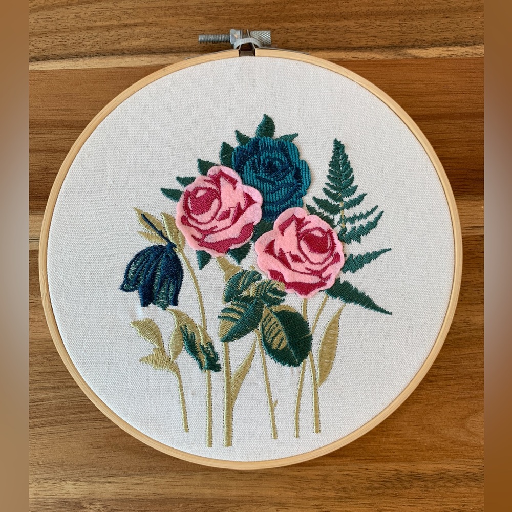 Floral framed embroidery art